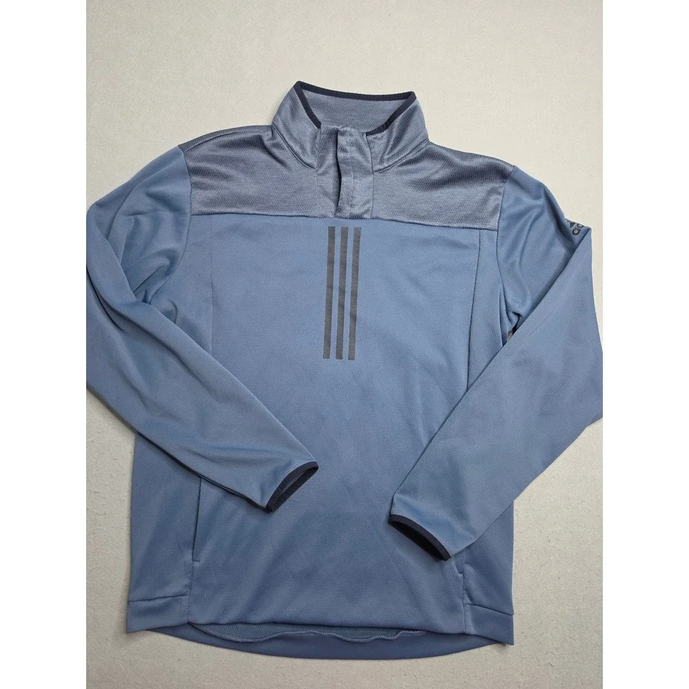 Adidas Sweatshirt Men's Large Blue Mesh Lined Long Sleeve Quarter Zip Activewear